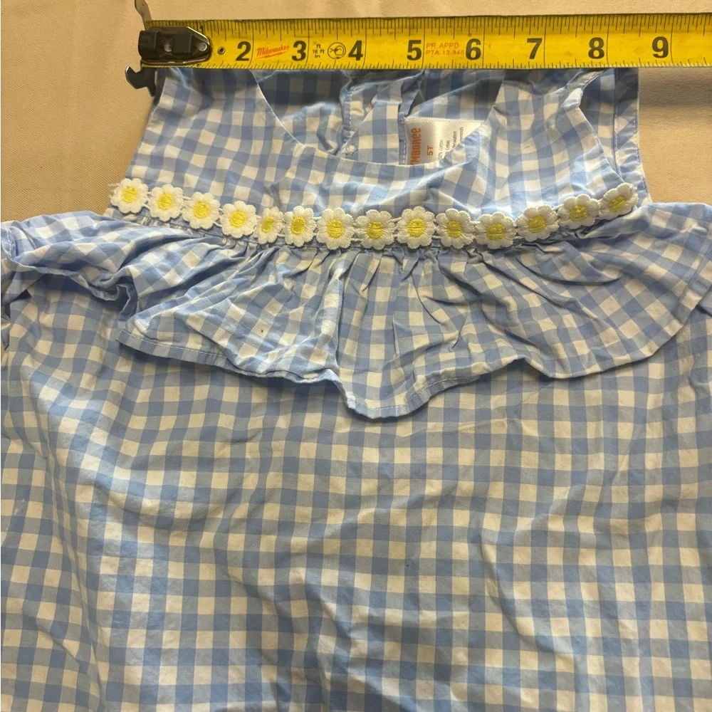 Gymboree Blue and‎ White Gingham Blouse with Ruffle and Daisies